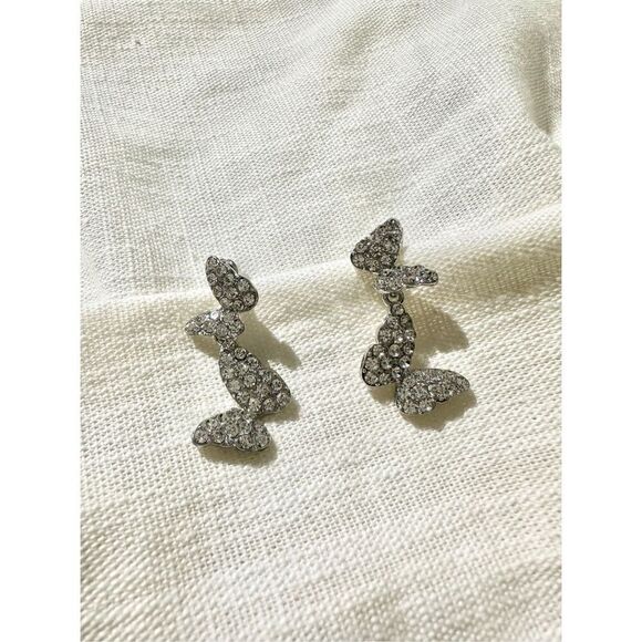 Double butterfly rhinestone dangle earrings  - Picture 2 of 5